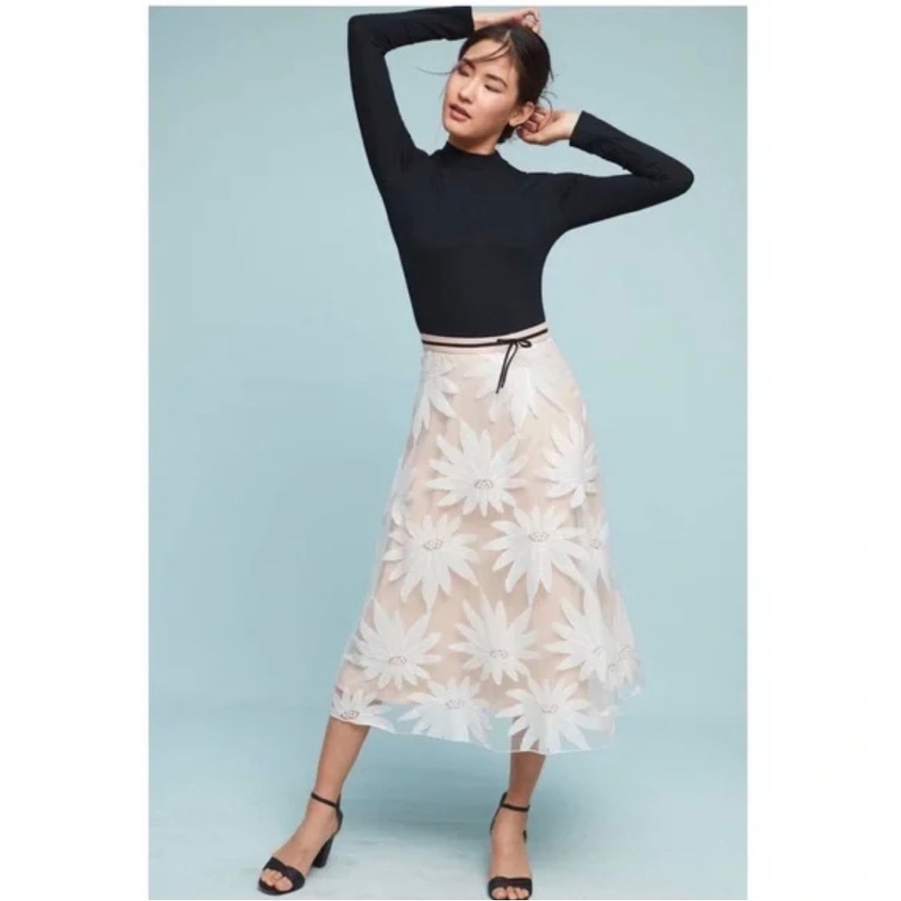 Anthropologie Eva Franco Floral Lace Midi Skirt
